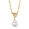 Natural Baroque Pearl Keshi Pearl Nuggets Pendant Brass Paperclip Chain Necklaces for Women NJEW-JN06145-5