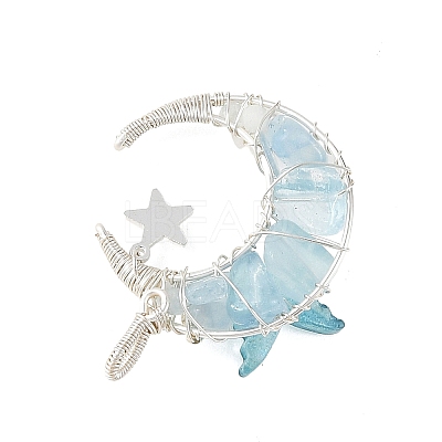 Natural Aquamarine Round Chip Wire Wrapped Pendants PALLOY-TA00437-01-1