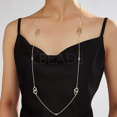 Simple Iron Double Ring Cable Chain Long Necklaces for Women WE4391-1