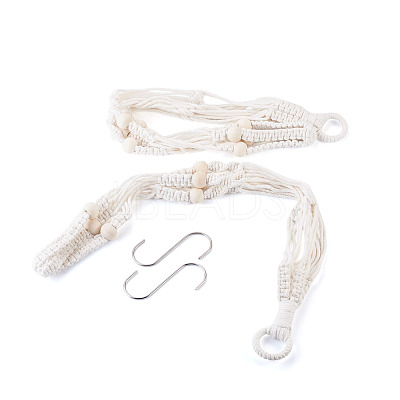 2Pcs Handmade Macrame Polyester with Wood Bead Plant Hanger AJEW-HS0001-46-1