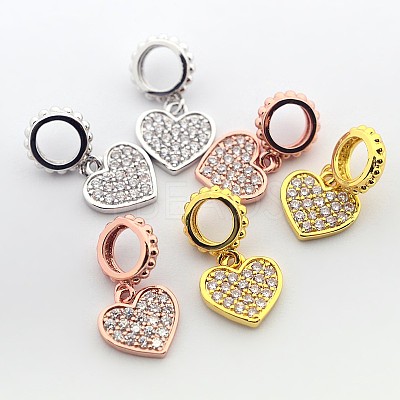 Brass Micro Pave Cubic Zirconia Large Hole European Dangle Heart Charms ZIRC-N009-01M-1