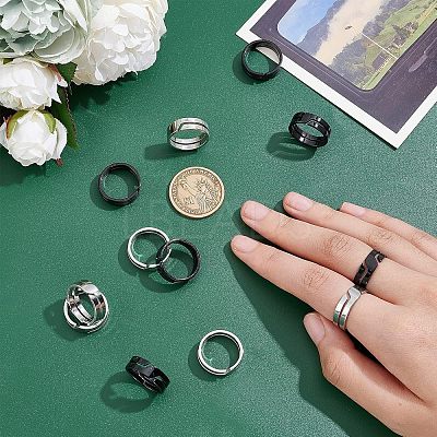 12Pcs 2 Colors 304 Stainless Steel Finger Ring RJEW-UN0001-18-1
