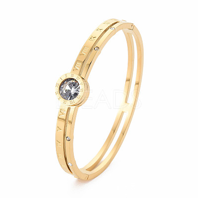 Crystal Rhinestone Flat Round Bangle with Roman Numeral BJEW-N017-007LG-1