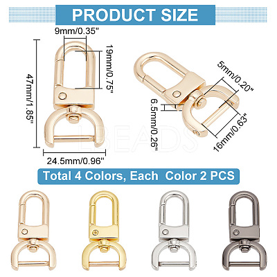 8Pcs 4 Colors Zinc Alloy Swivel Lobster Claw Clasps FIND-PH0008-62C-1