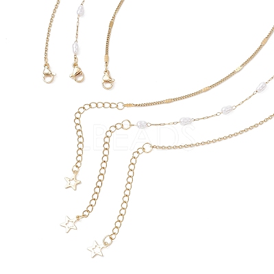 304 Stainless Steel Pendant 316 Surgical Stainless Steel & Plastic Pearl Paperclip Chain 3 Layer Necklaces for Women NJEW-JN05471-02-1