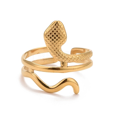 Ion Plating(IP) 304 Stainless Steel Snake Chunky Open Cuff Ring for Women RJEW-A005-38G-1
