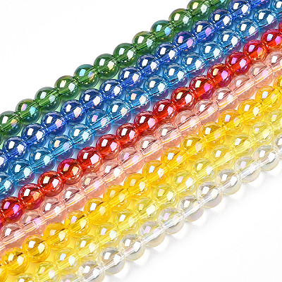 Electroplate Transparent Glass Beads Strands GLAA-T032-T6mm-AB-1