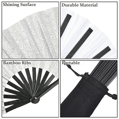 1Pc Bamboo with Oxford Fabric Glitter Powder Folding Fans AJEW-SP0003-77C-1