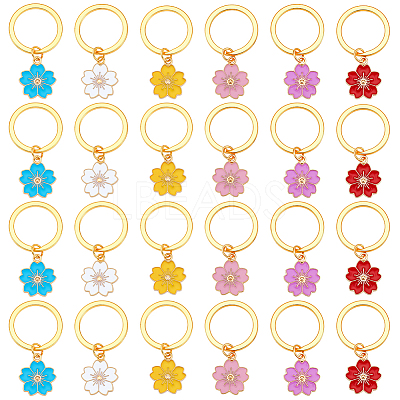 24Pcs 6 Colors Alloy Enamel Flower Keychain KEYC-NB00013-1