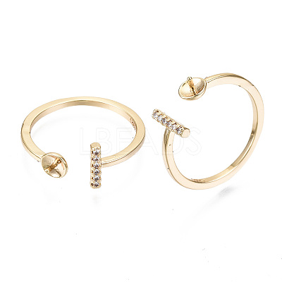 Brass Micro Clear Cubic Zirconia Cuff Finger Rings Setting KK-T056-52G-NF-1