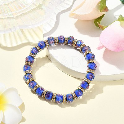 Faceted Rondelle Handmade Inner Flower Gold Sand Lampwork & Iron Beaded Stretch Bracelets for Women BJEW-SW001579-04-1