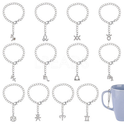12 Constellation Alloy Rhinestone Cup Handle Pendant Decoration HJEW-AB00383-1