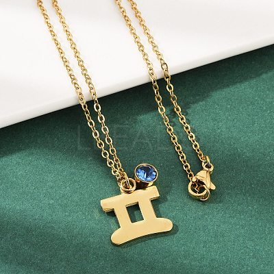 304 Stainless Steel Glass Drill Birth Stone Constellation Pendant Necklaces STAS-D305-08G-C-1