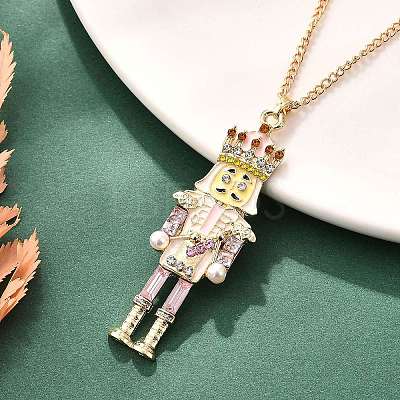 Alloy Enamel Christmas Nutcracker Pendant Necklaces NJEW-L048-01G-02-1