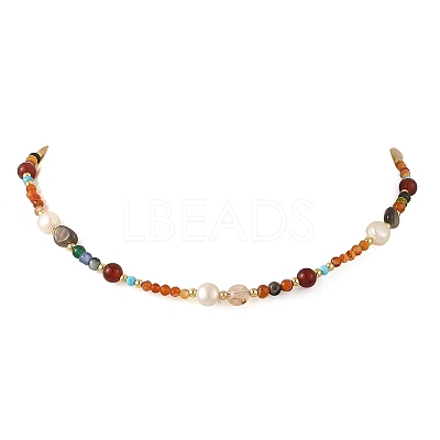 Natural Agate(Dyed & Heated) and Pearl Beaded Necklaces NJEW-JN06671-1