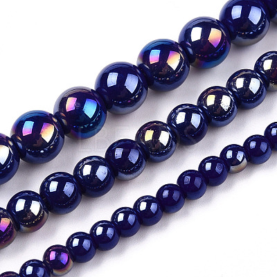Electroplate Opaque Glass Beads Strands GLAA-T032-P8mm-AB03-1