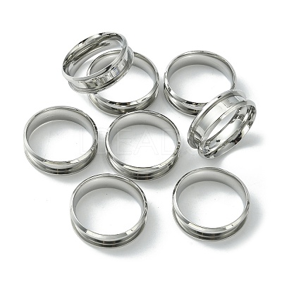 201 Stainless Steel Grooved Finger Ring Settings STAS-TAC0001-10E-P-1