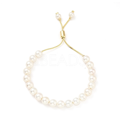 Shell Pearl Beaded Slider Bracelet with Brass Snake Chain BJEW-B066-01B-02-1