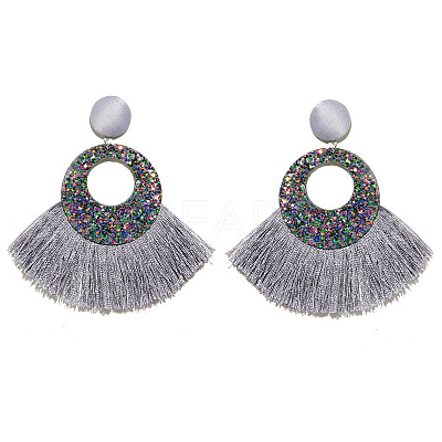 Bohemian Style Acrylic & Polyester Fan Tassel Stud Earrings FS-WGB5BEF-04-1