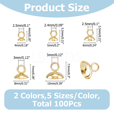 100Pcs 10 Styles 201 & 304 Stainless Steel Bead Cap Pendant Bails STAS-FI0001-02-1