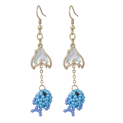 3 Pairs Seed Glass Beads Fish with Fishtail Dangle Earrings EJEW-MZ00599-1
