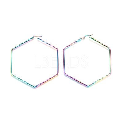 304 Stainless Steel Geometric Angular Hoop Earrings STAS-D171-08M-1