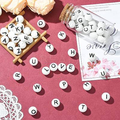 1 Set 26Pcs White Round with Letter Silicone Beads ST-CJ0041-010-1