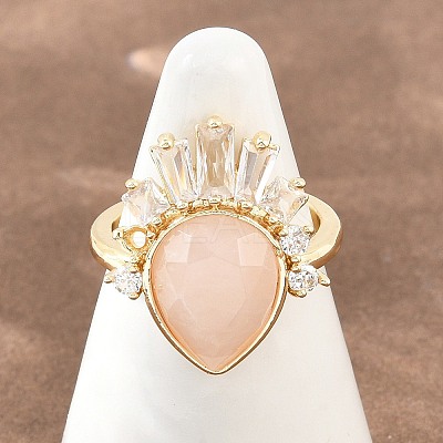 Brass with Natural Rose Quartz Finger Rings GG-CBACC2B-07G-08-1