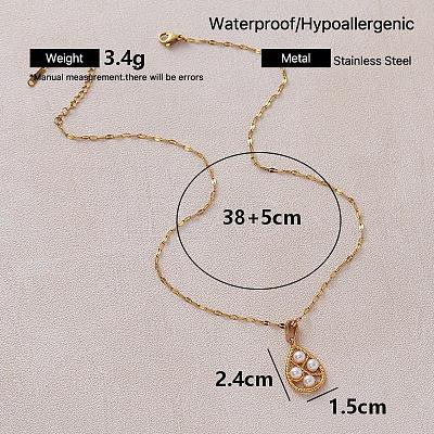 Vintage European 304 Stainless Steel & Imitation Pearl Teardrop Pendant Necklaces for Women NU2800-1