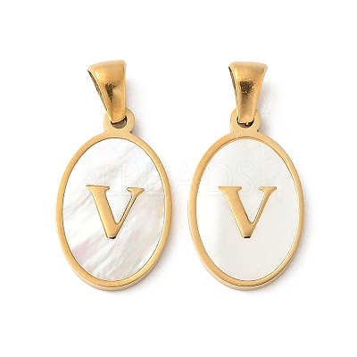 Natural Shell Oval with Initial Pendants STAS-I351-23G-V-1