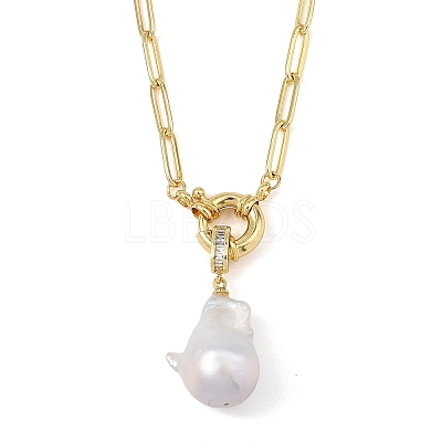 Natural Baroque Pearl Keshi Pearl Nuggets Pendant Brass Paperclip Chain Necklaces for Women NJEW-JN06145-1