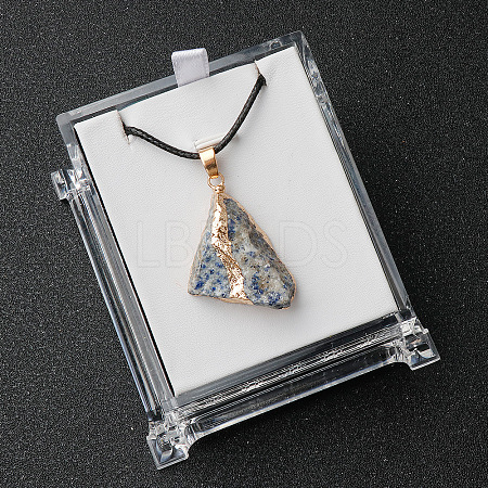 Electroplated Raw Natural Lapis Lazuli Neggets Pendant Black Wax Cord Necklaces FS-WG48460-08-1