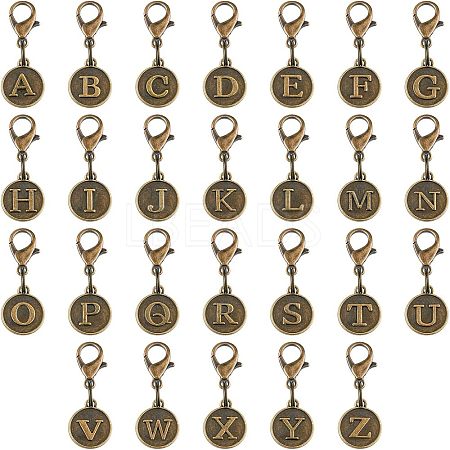 SUPERFINDINGS 52Pcs Tibetan Style Alloy Alphabet Pendant Decorations AJEW-FH0002-85-1