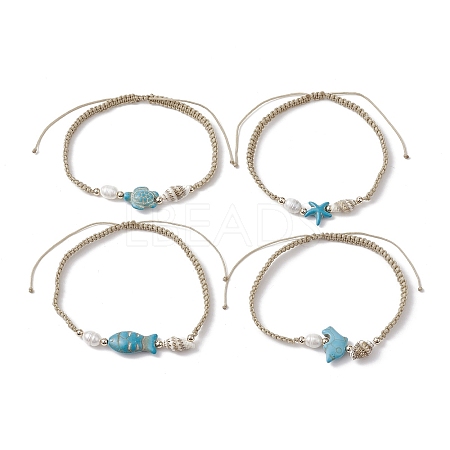 4Pcs 4 Style Synthetic Turquoise Braided Bead Anklets Set AJEW-AN00570-1