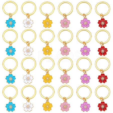 24Pcs 6 Colors Alloy Enamel Flower Keychain KEYC-NB00013-1