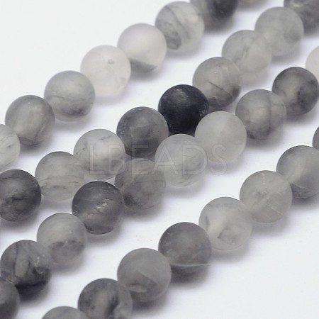 Frosted Natural Cloudy Quartz Round Beads Strands X-G-F255-02-4mm-1