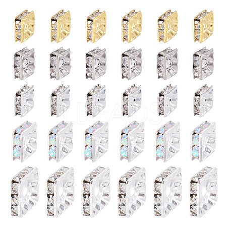 200Pcs 5 Styles Brass Rhinestone Spacer Beads KK-TA0003-39-1
