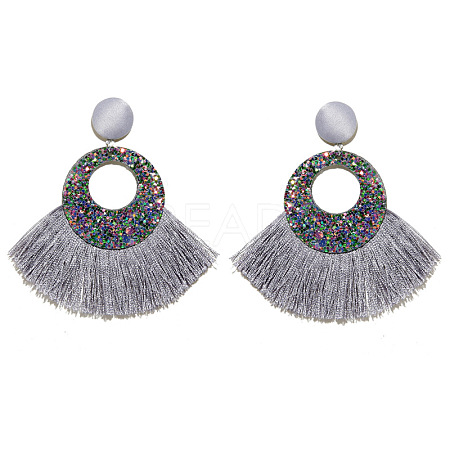 Bohemian Style Acrylic & Polyester Fan Tassel Stud Earrings FS-WGB5BEF-04-1