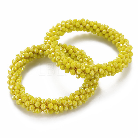 AB Color Plated Faceted Opaque Glass Beads Stretch Bracelets BJEW-S144-003D-06-1
