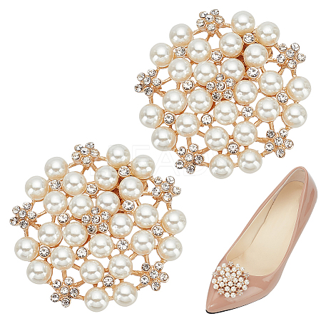 1 Pair Flower ABS Imitation Pearl Detachable Alloy Shoe Buckle Clips DIY-WR0004-08A-1
