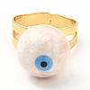 Enamel Round with Evil Eye Beaded Open Cuff Ring RJEW-E069-03G-04-2
