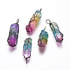 Electroplate Natural Quartz Crystal Big Wire Wrapped Pointed Pendants G-L520-B03-R-1