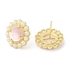 Ion Plating(IP) Natural Shell Flower Stud Earrings with Plastic Pearl Beaded EJEW-E599-04G-01-1