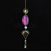 Natural Agate Piece & Metal Evil Eye Moon Hanging Ornaments PW-WG66301-02-1