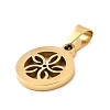 Flat Round with Flower 304 Stainless Steel Pendants STAS-M121-03G-2