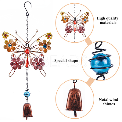 Butterfly Glass & Acrylic Wind Chimes HJEW-WH0042-89-1