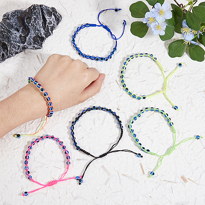 6Pcs 6 Colors Resin Evil Eye Braided Bead Bracelets Set BJEW-FI0001-46-1
