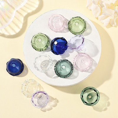 12Pcs 6 Colors Transparent Glass Bead Caps GLAA-YW0004-84-1