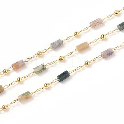 3.28 Feet Natural Moss Agate Handmade Beaded Chains X-CHC-K008-C01-1