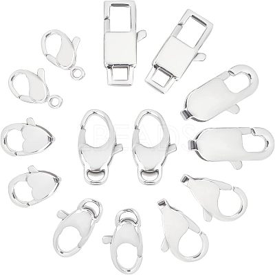 14Pcs 7 Style Polished 316 Surgical Stainless Steel Lobster Claw Clasps STAS-UN0023-46-1